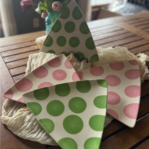 Coton Colors Polka Dot Triangle Plate Set of 4 Pink Green Appetizer Plates